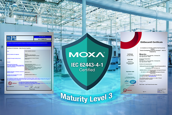 Moxa Secures Dual IEC 62443-4-1 Maturity Level 3 Certifications, Setting a New Benchmark for Critical Infrastructure Security