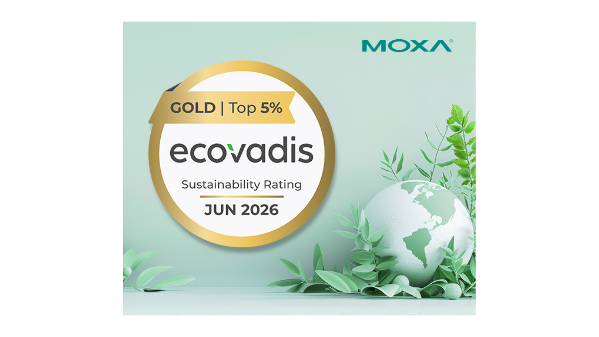 Moxa Earns EcoVadis Gold Medal, Ranking Among Top 5% Globally for Sustainability Performance